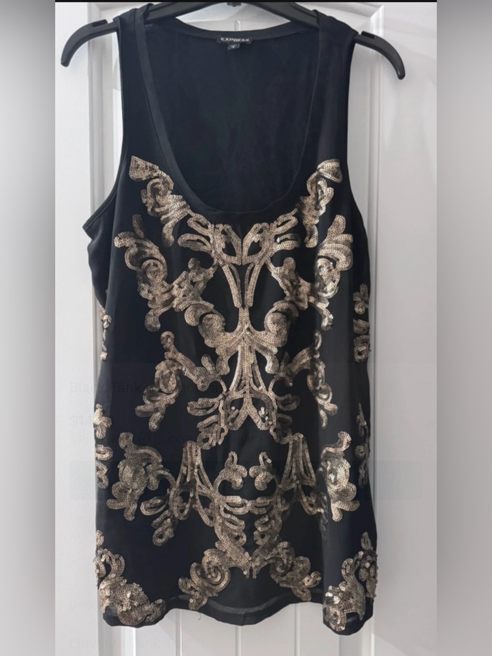 Express Black Camisole with Gold Sequin Baroque Motif